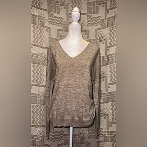 Gap Womens Brown Gold Metallic Shimmer V-Neck Drop Shoulder Sweater Large